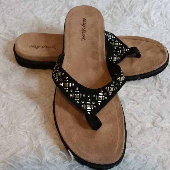 easy street Shoes Easy Street Stevie Black Studded Metallic